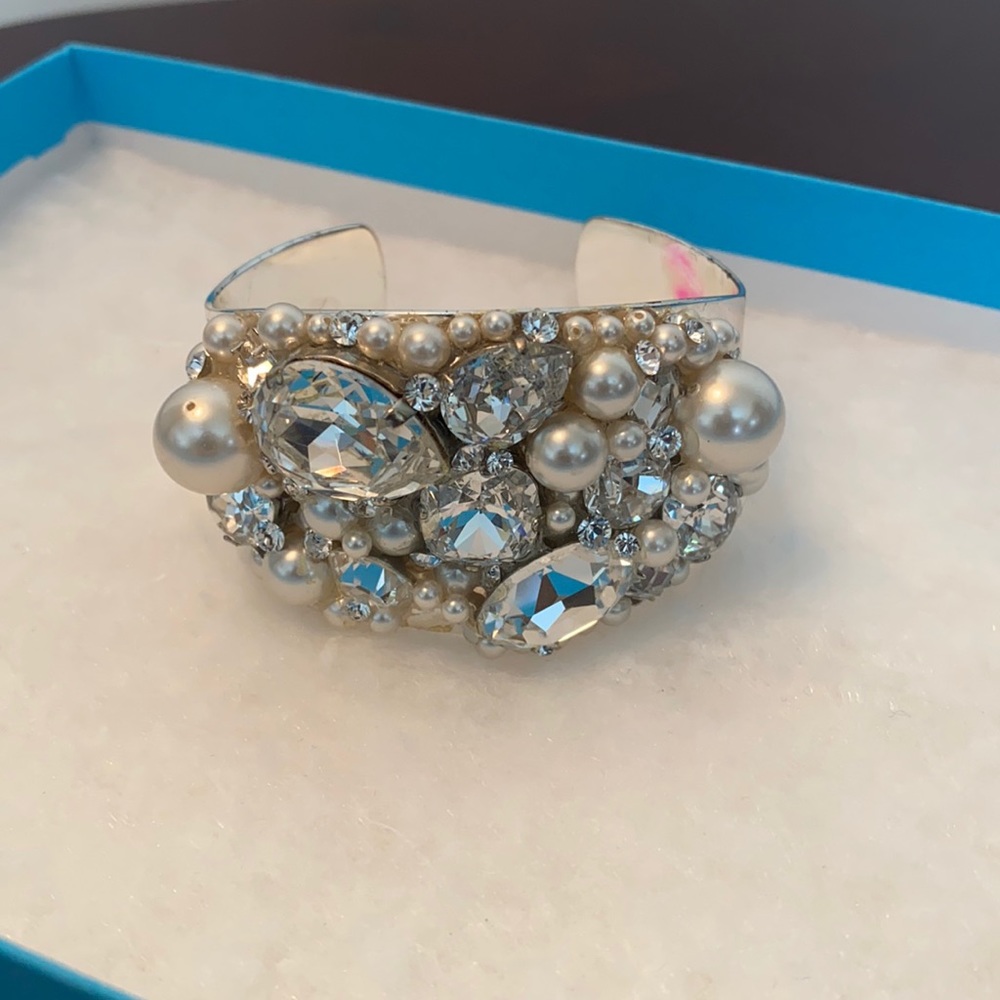 Rhinestone and Pearl bangle bracelet wedding